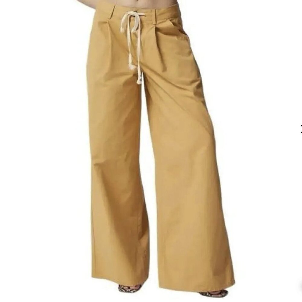 Urban Outfitters Laura Pleated Trouser Pants Drawstring Sand Yellow Size 4 - NWT
